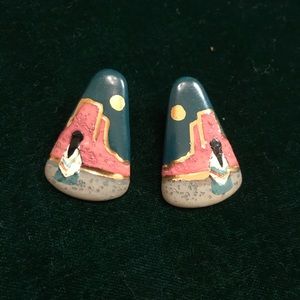 Vintage handmade Native American Clip On Earrings